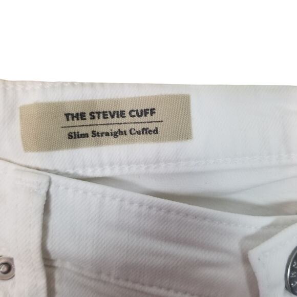 AG Adriano Goldschmied Womens 28 White Denim Stevie Slim Straight Cuffed Jeans - Picture 5 of 8